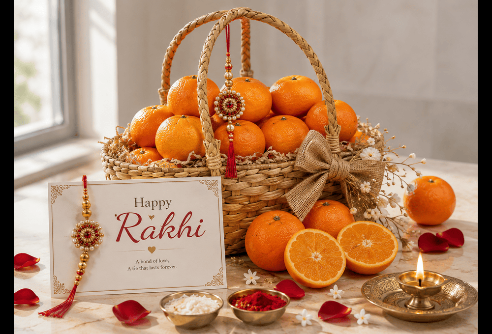 Premium Mandarin Orange Raksha Bandhan Fruit Basket | Fresh Citrus Gift