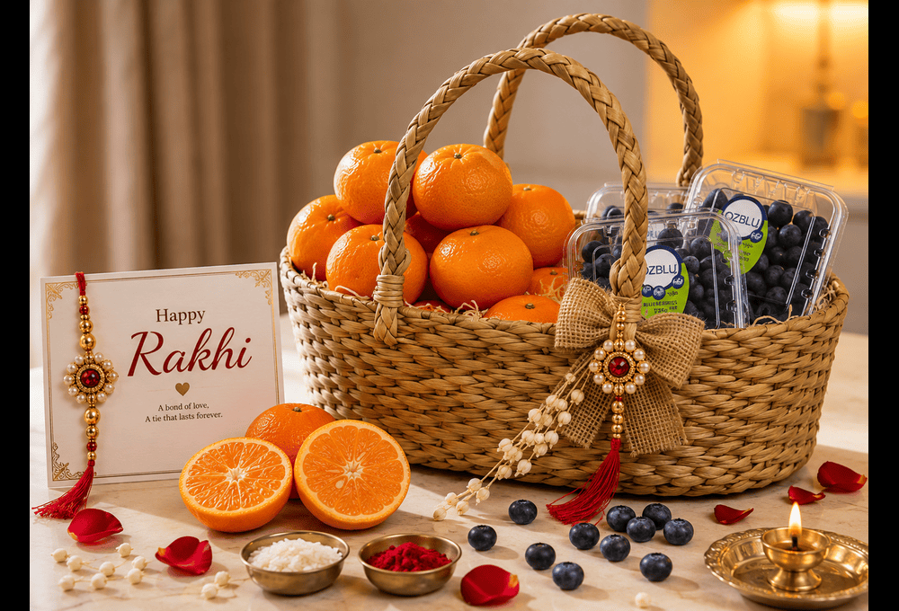 Premium Mandarin Orange & Blueberry Raksha Bandhan Fruit Basket