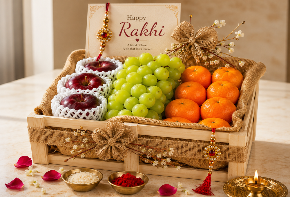 Premium Apple, Green Grapes & Mandarin Orange Raksha Bandhan Fruit Hamper