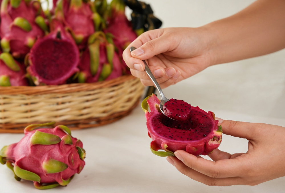 Red Dragon Fruit Brown Basket