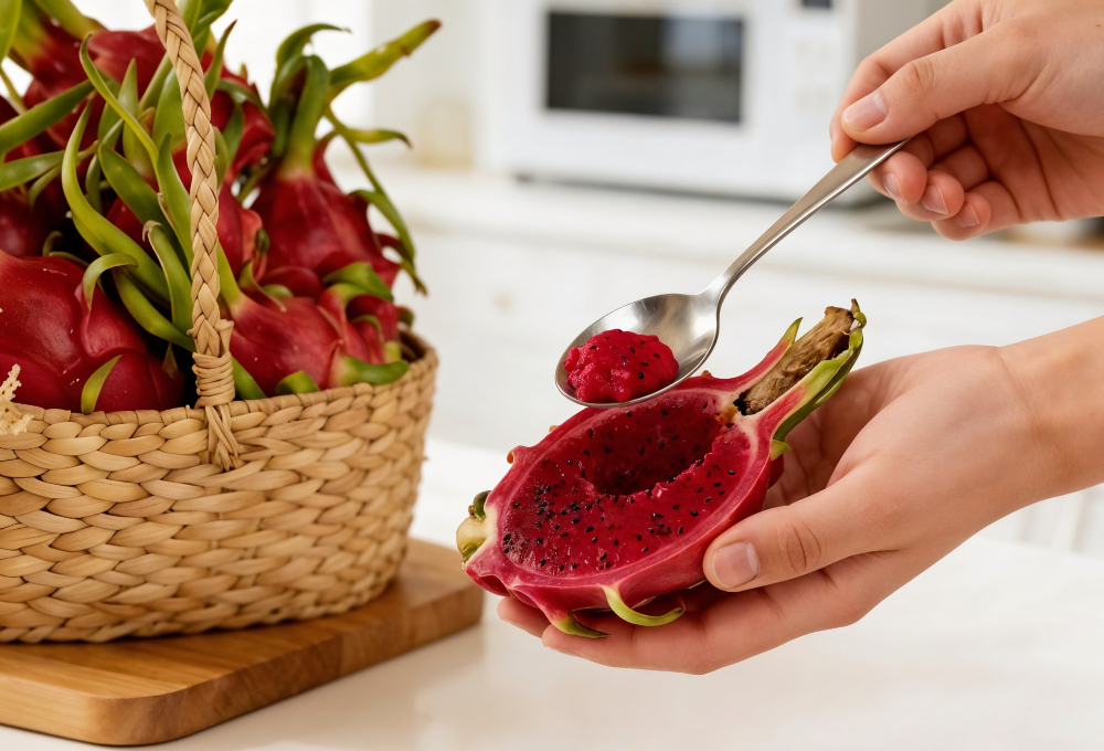 Red Dragon Fruit Beige Basket