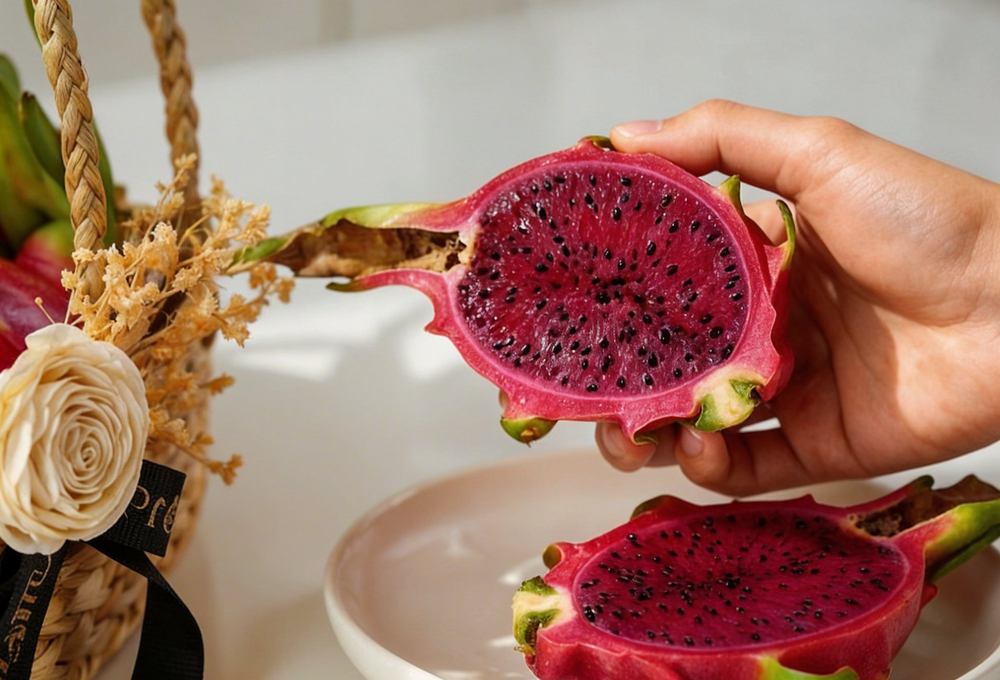 Red Dragon Fruit Beige Basket