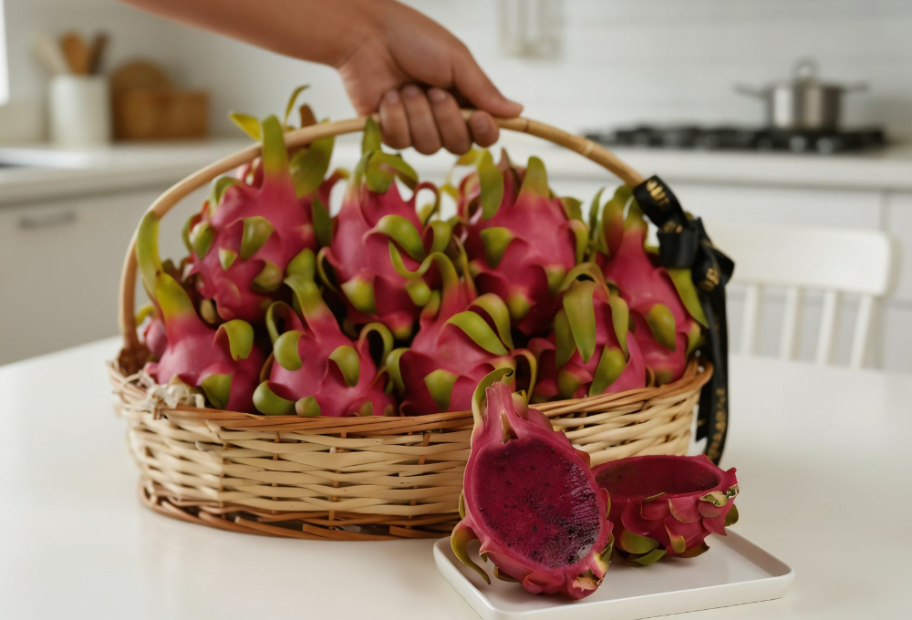 Red Dragon Fruit Brown Basket