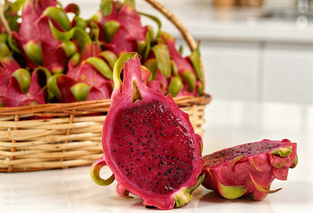 Red Dragon Fruit Brown Basket