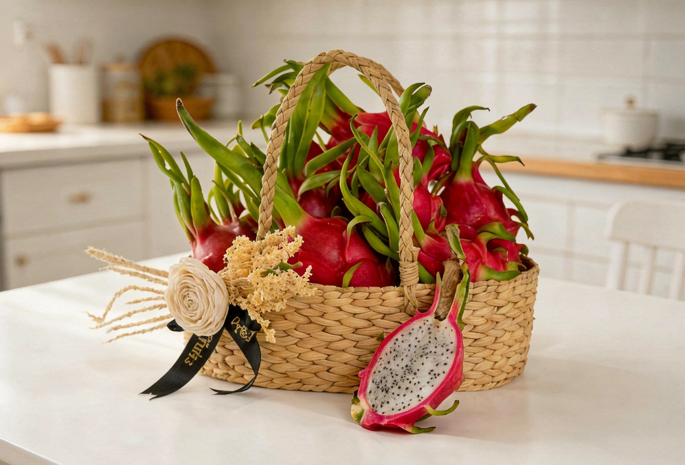 White Dragon Fruit Beige Basket