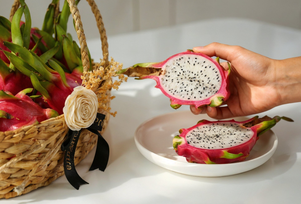 White Dragon Fruit Beige Basket