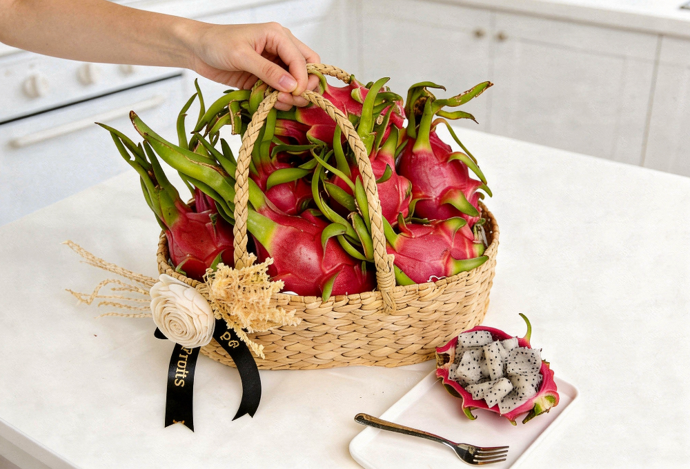 White Dragon Fruit Beige Basket