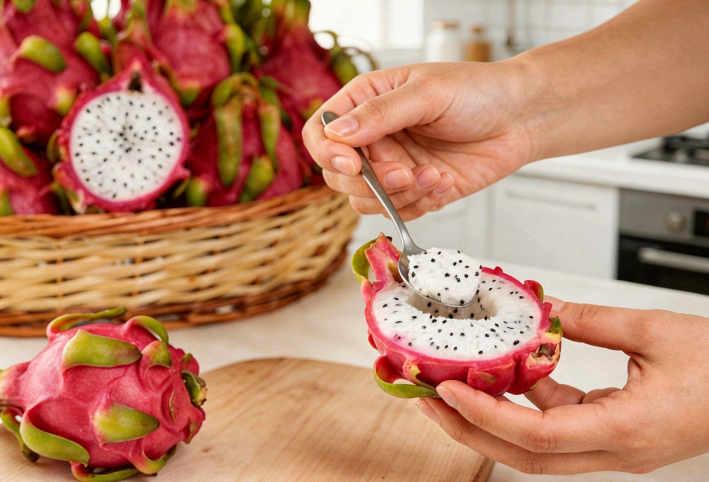 White Dragon Fruit Brown Basket