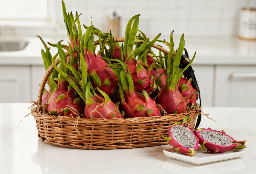 White Dragon Fruit Brown Basket