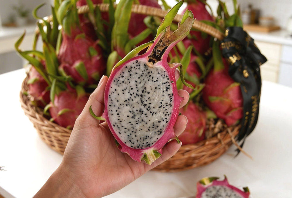 White Dragon Fruit Brown Basket