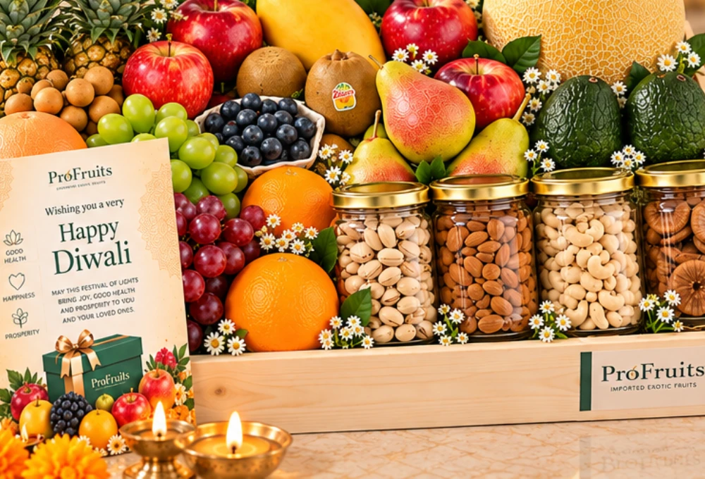 Premium Diwali Wooden Tray with Exotic Fruits & Dry Fruits