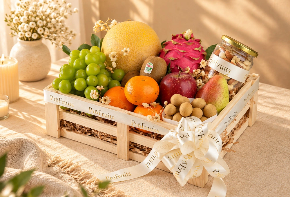 The Golden Elegance premium ProFruits wooden fruit tray