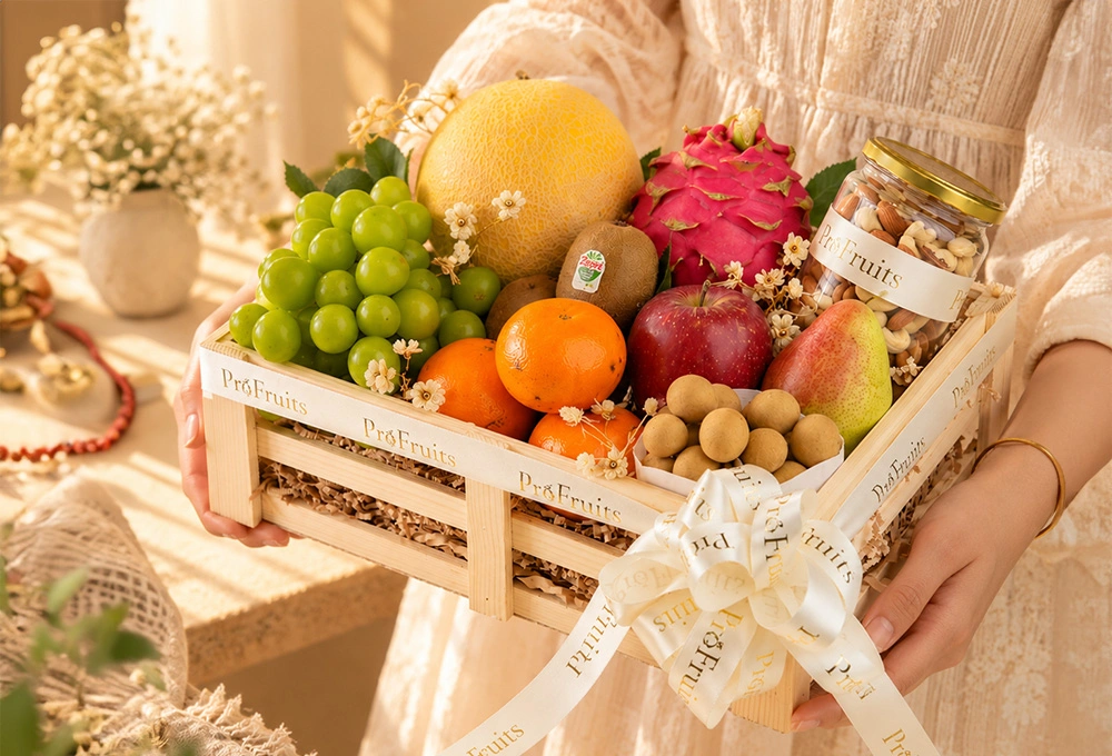 The Golden Elegance premium ProFruits wooden fruit tray