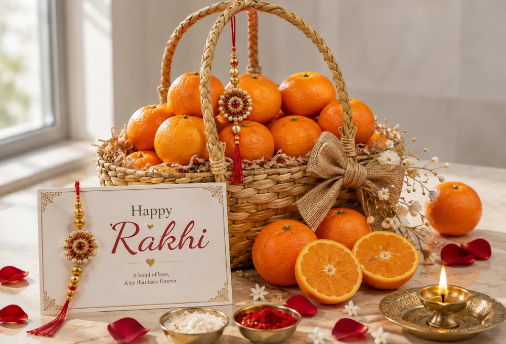 Premium Mandarin Orange Raksha Bandhan Fruit Basket | Fresh Citrus Gift