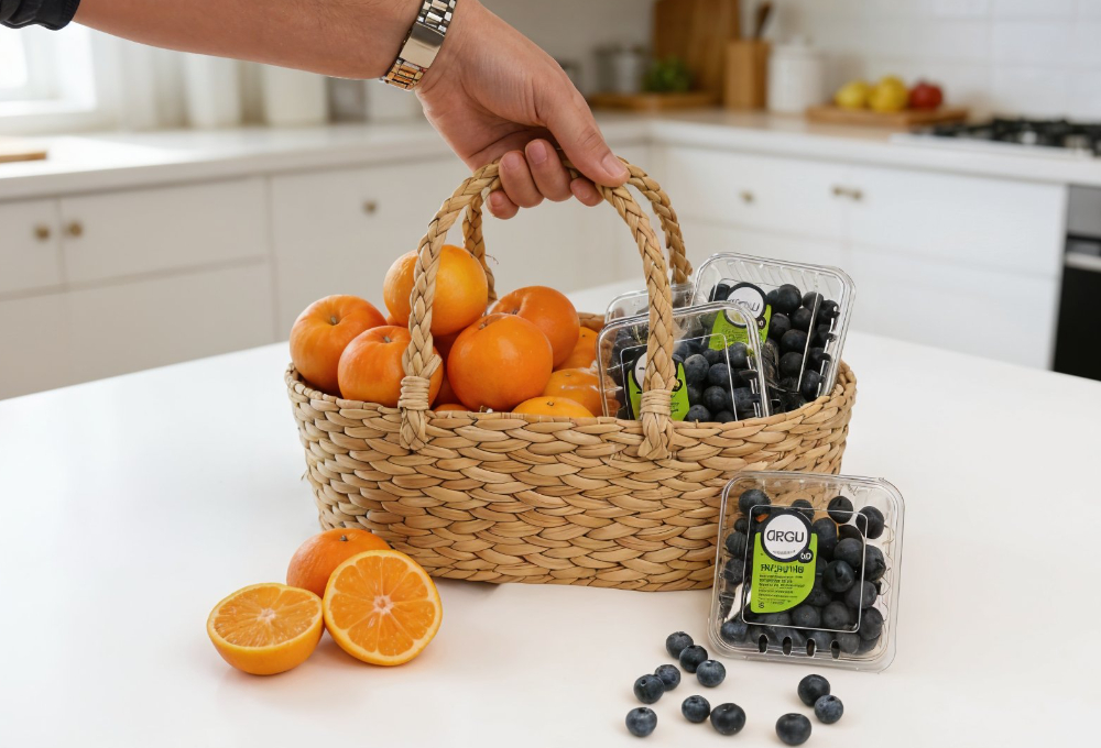 Mandarin & Blueberry Premium Brown Jute Basket