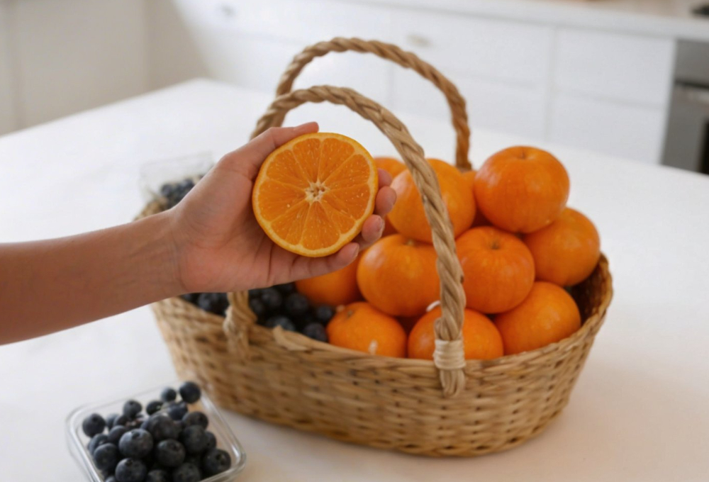 Mandarin & Blueberry Premium Brown Jute Basket