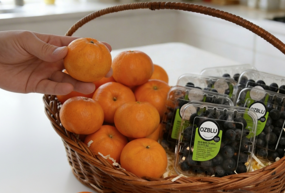 Mandarin & Blueberry Grande Brown Basket