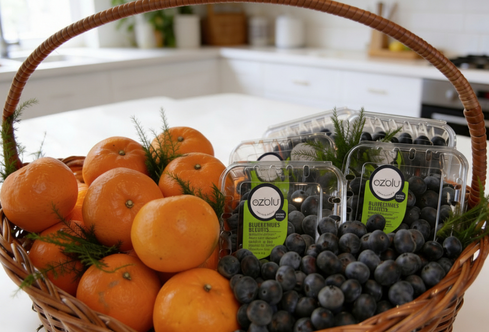 Mandarin & Blueberry Grande Brown Basket