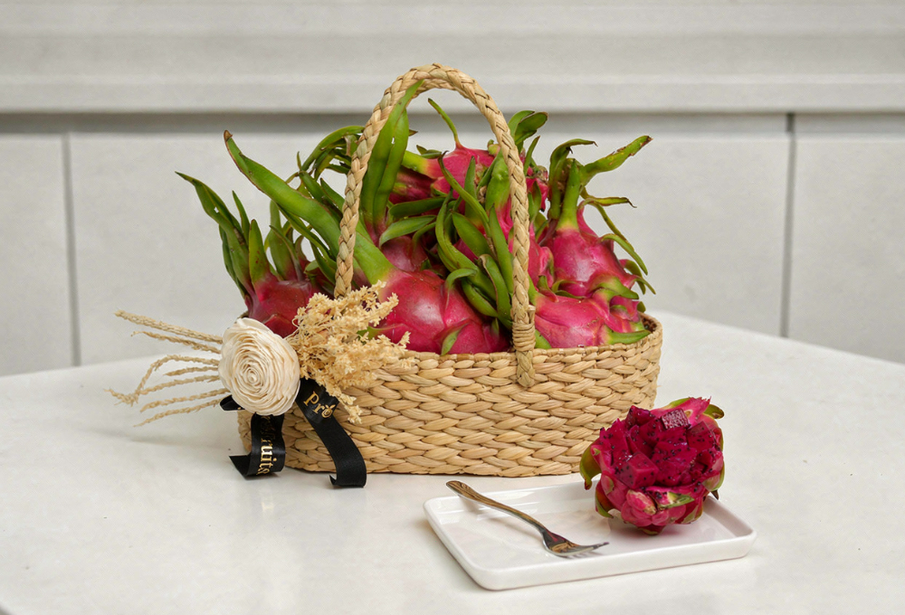 Red Dragon Fruit Beige Basket