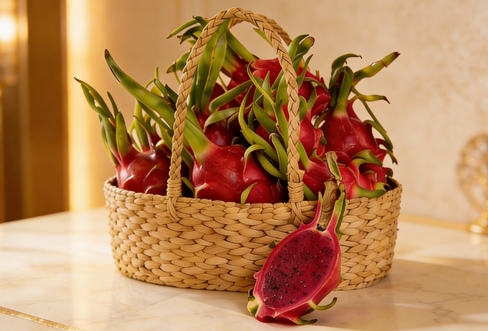 Red Dragon Fruit Beige Basket