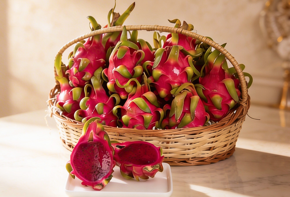 Red Dragon Fruit Brown Basket