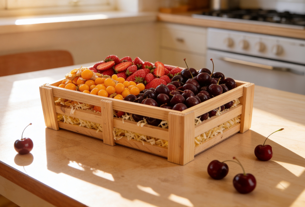 Strawberry, Cherry & Gooseberry Premium Wooden Tray
