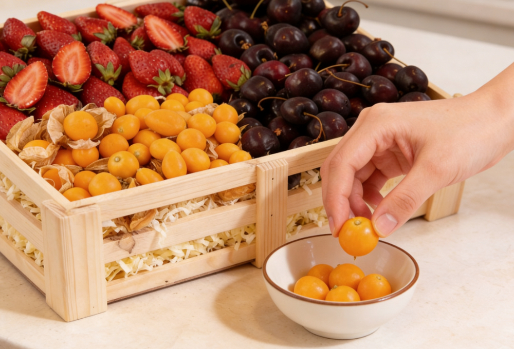 Strawberry, Cherry & Gooseberry Premium Wooden Tray