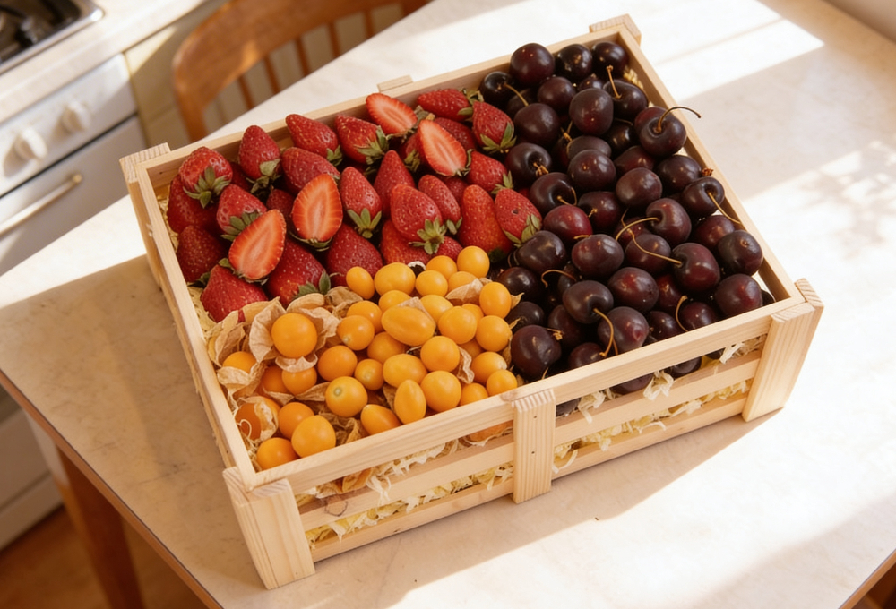 Strawberry, Cherry & Gooseberry Premium Wooden Tray