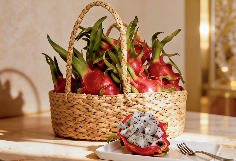White Dragon Fruit Beige Basket
