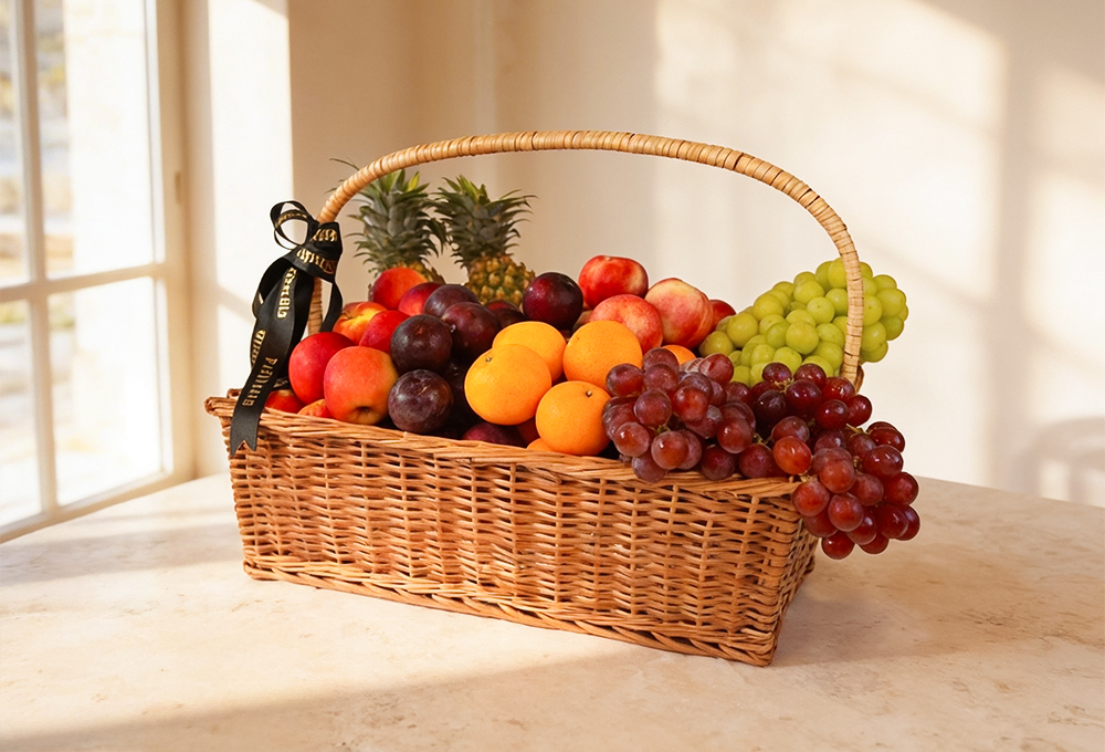 Exotic Fruit Basket - Pineapple, Apples, Mandarins, Grapes, Plums & Nectarines