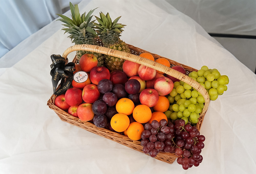 Exotic Fruit Basket - Pineapple, Apples, Mandarins, Grapes, Plums & Nectarines