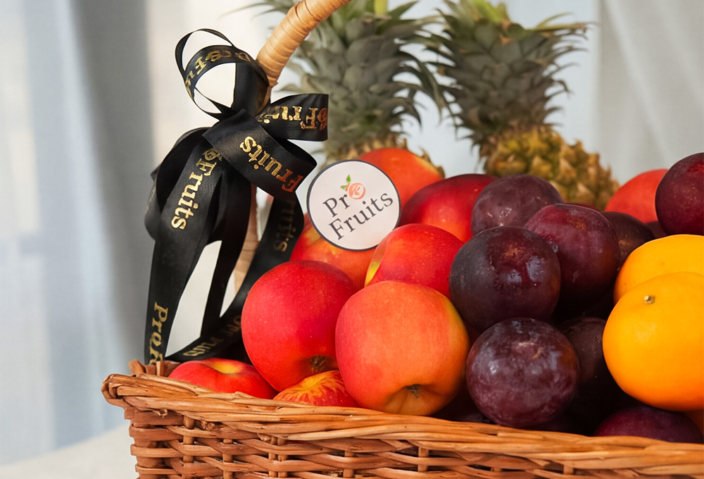 Exotic Fruit Basket - Pineapple, Apples, Mandarins, Grapes, Plums & Nectarines