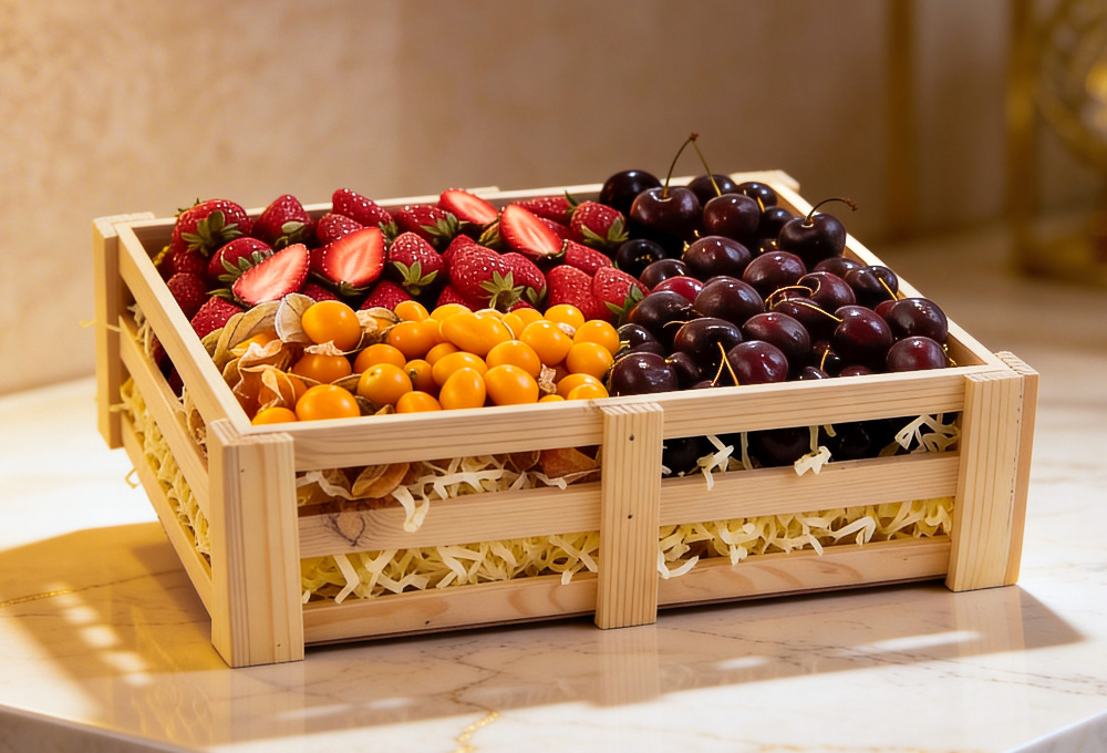 Strawberry, Cherry & Gooseberry Premium Wooden Tray
