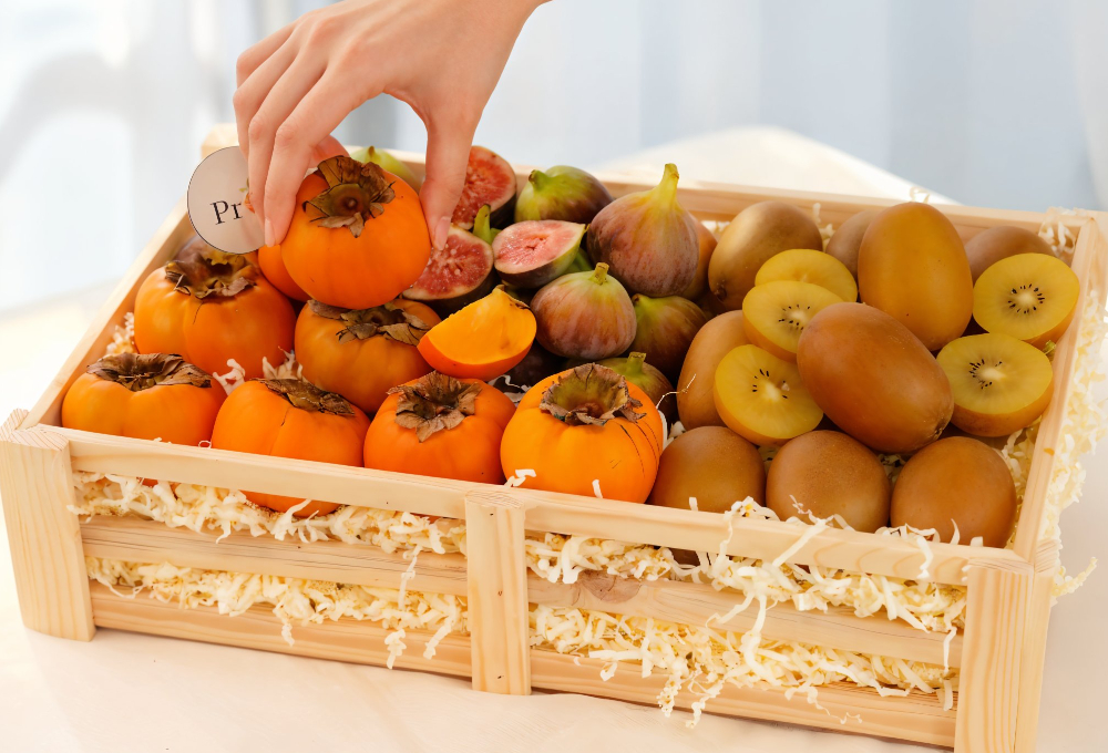 Exotic Fruit Basket - Persimmon, Figs & Gold Kiwi