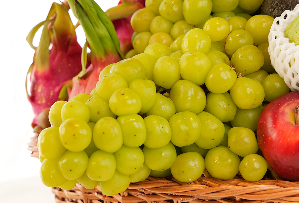 Exotic Fruit Basket – Red Apples, Grapes, Dragonfruit & More
