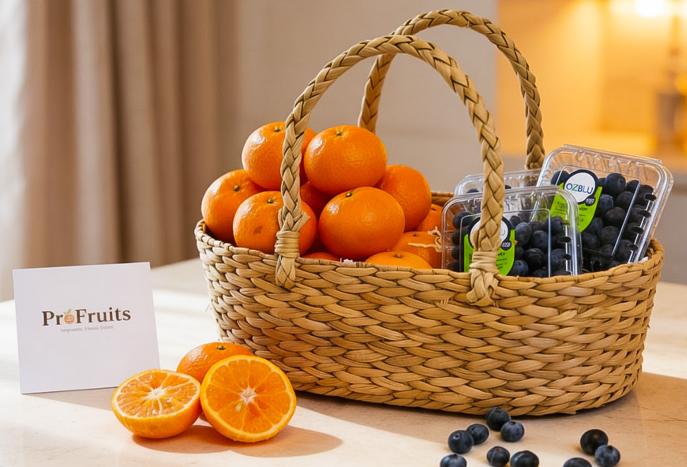 Mandarin & Blueberry Premium Brown Jute Basket