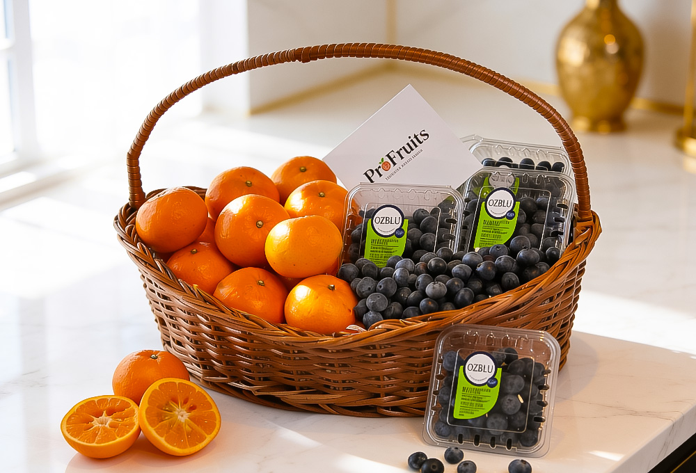 Mandarin & Blueberry Grande Brown Basket