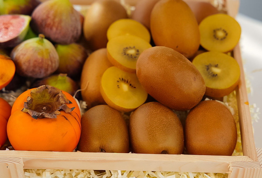Exotic Fruit Basket - Persimmon, Figs & Gold Kiwi