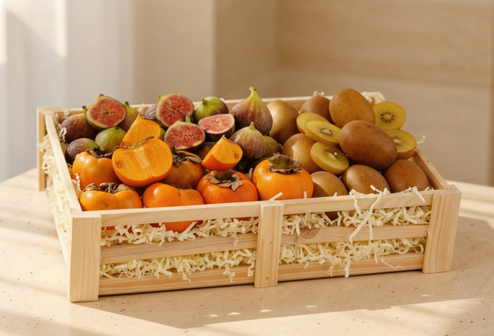 Exotic Fruit Basket - Persimmon, Figs & Gold Kiwi