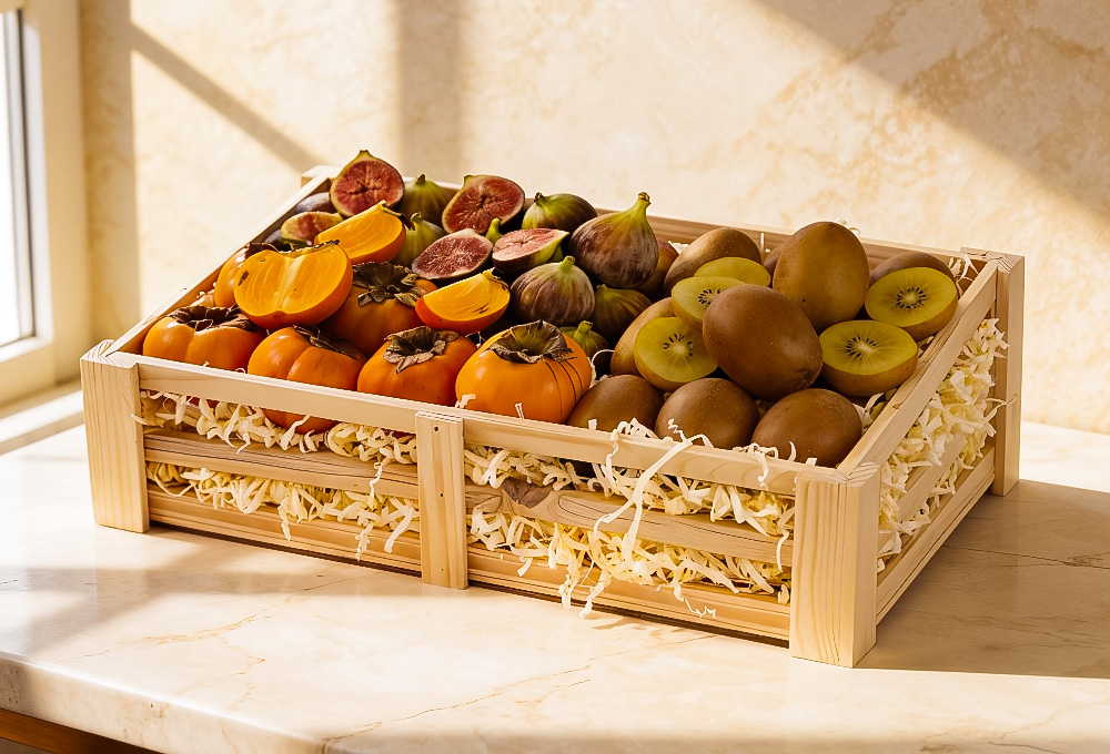 Exotic Fruit Basket - Persimmon, Figs & Gold Kiwi