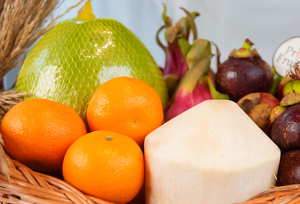 Exotic Fruit Basket with Rambutan, Dragonfruit, Mangosteen, Grapes