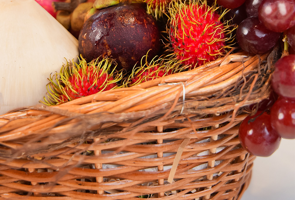 Exotic Fruit Basket with Rambutan, Dragonfruit, Mangosteen, Grapes