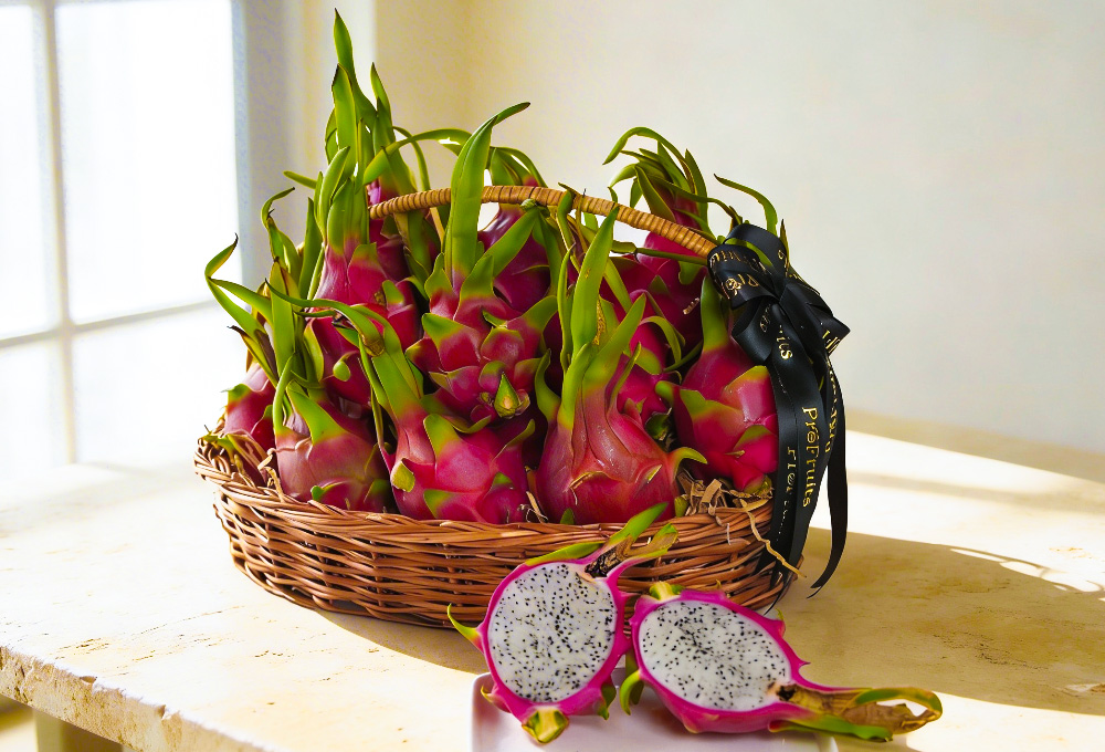 White Dragon Fruit Brown Basket
