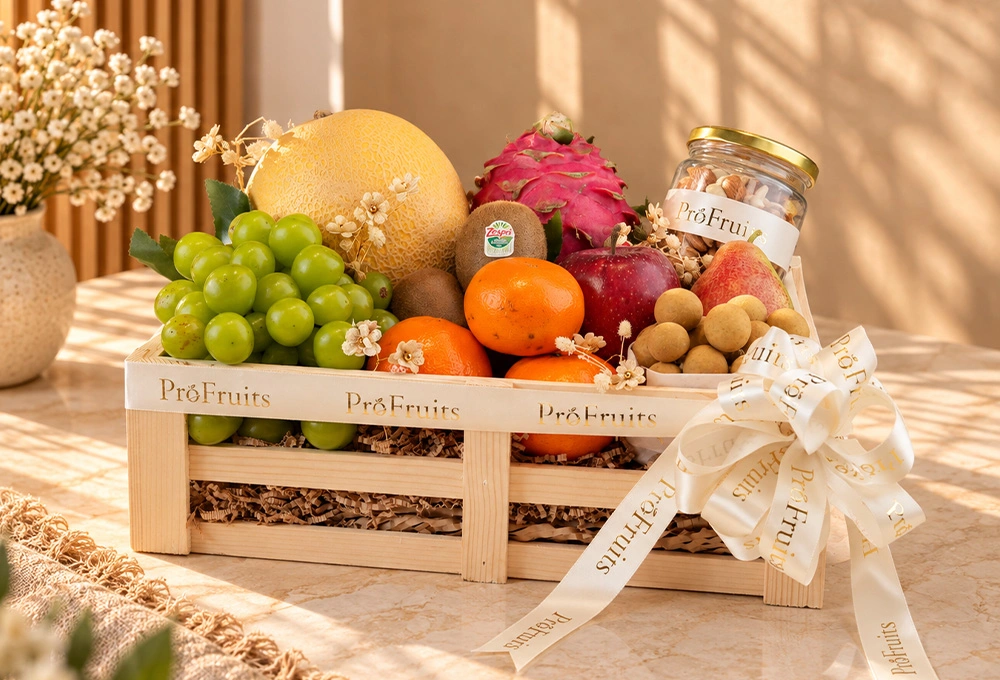 The Golden Elegance premium ProFruits wooden fruit tray