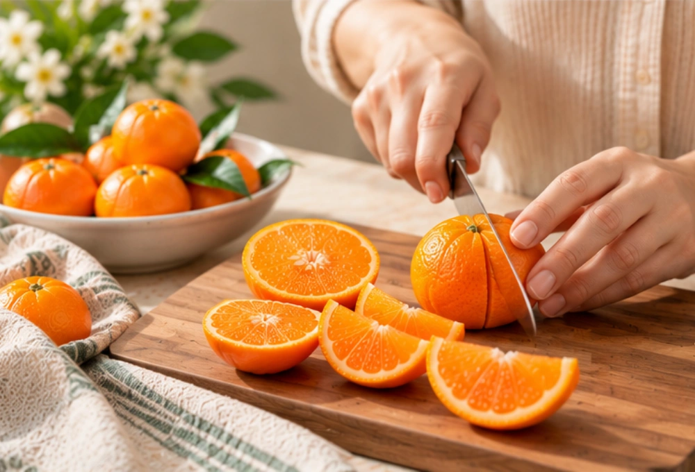 Premium Murcott Oranges from Australia, fresh juicy oranges beautifully arranged on a white serving tray