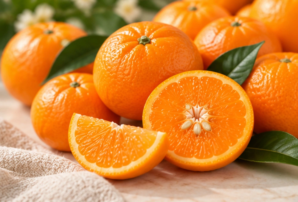 Premium Murcott Oranges from Australia, fresh juicy oranges beautifully arranged on a white serving tray